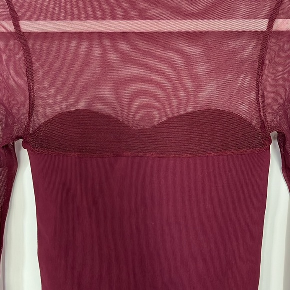 Free People Partially Mesh Long Sleeve Maroon Dark Red Size XS and S - Picture 6 of 10